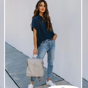 Chance Collared Woven Top in Navy